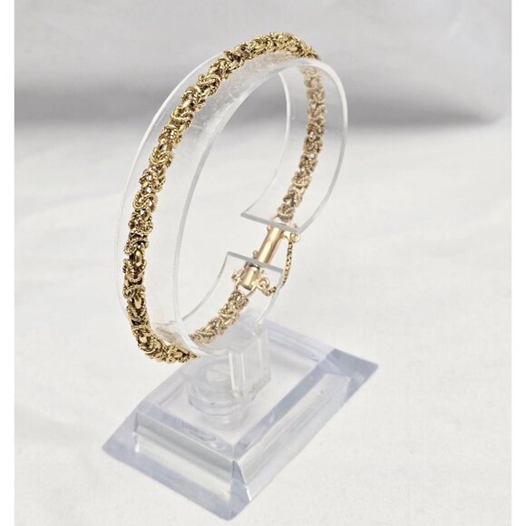 Fancy 18K Karat Solid Yellow Gold Designer Byzantine Link Chain Bracelet 7.25" L - Picture 7 of 16